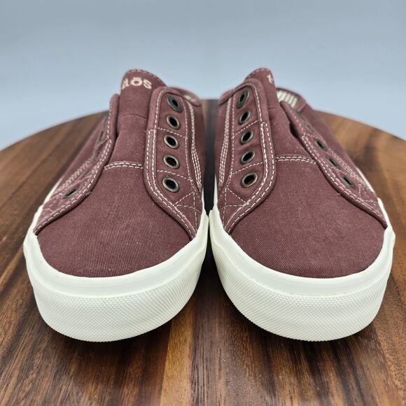 Taos Ez Soul Shoes Women's 7.5 Burgundy Canvas Casual Comfort Slip On Mules - Picture 2 of 7